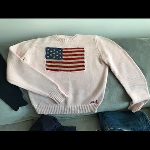 Polo Ralph Lauren Flag Cotton Crewneck Sweater Pink, xl(16)junior or s women’s